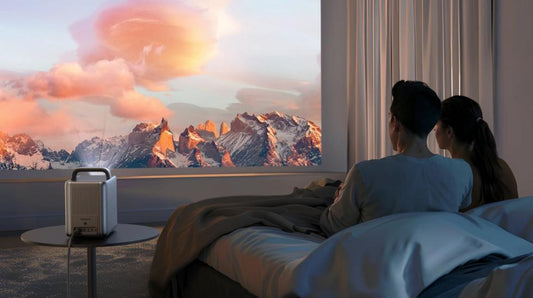 a couple watching movie with Nebula projector
