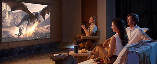 watching portable projector at home