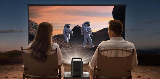 A couple watching movie by Nebula laser projector
